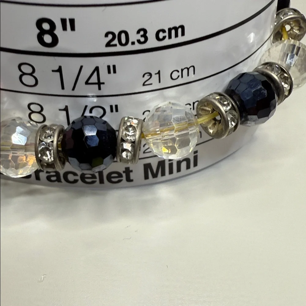 Reserved faceted glass disco ball navy clear Silver Beaded stretch